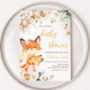 Woodland Floral Fox Baby shower Kaart