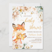 Woodland Floral Fox Baby shower Kaart (Voorkant)