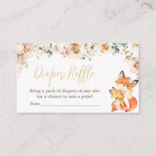 Woodland Floral Fox Baby shower Luier Raffle Informatiekaartje