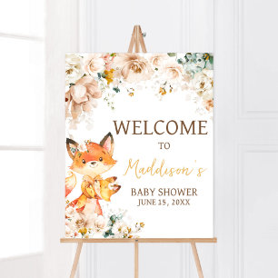 Woodland Floral Fox Baby shower Welkom Poster
