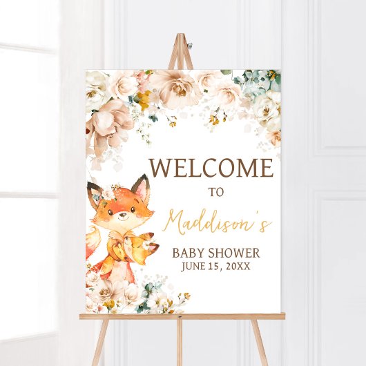 Woodland Floral Fox Baby shower Welkom Poster