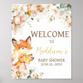 Woodland Floral Fox Baby shower Welkom Poster (Voorkant)