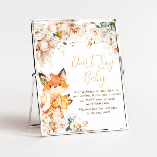 Woodland Floral Fox Baby shower Zeg geen Baby Poster