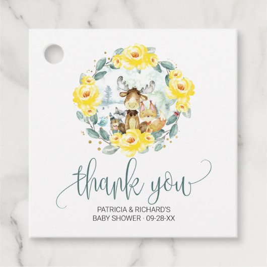Woodland Floral Greenery Baby shower Dank u Bedankjes Labels (Voorkant)