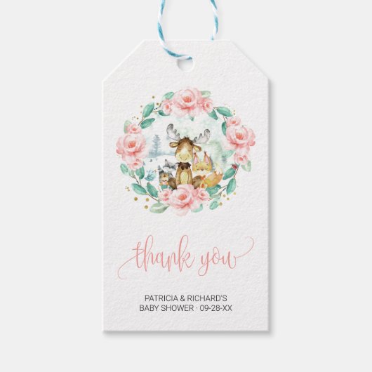 Woodland Floral Greenery Baby shower Dank u Cadeaulabel (Voorkant)