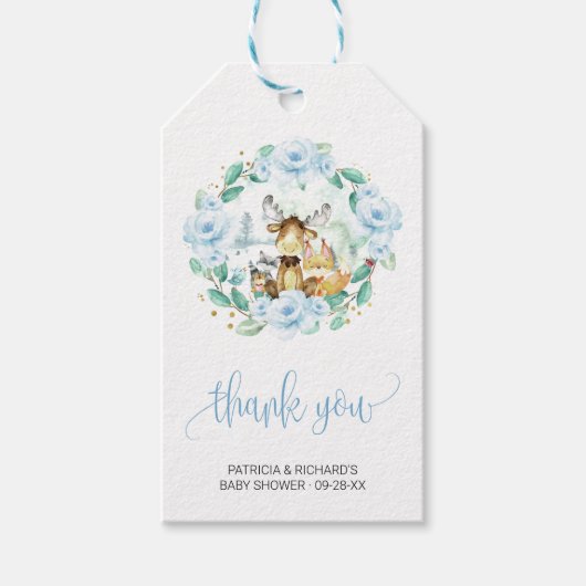 Woodland Floral Greenery Baby shower Dank u Cadeaulabel (Voorkant)
