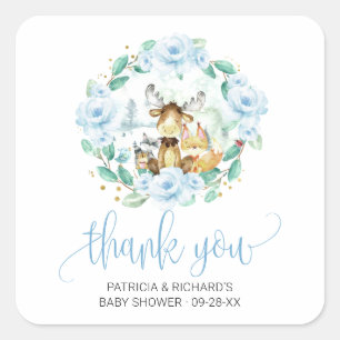 Woodland Floral Greenery Baby shower Dank u Vierkante Sticker
