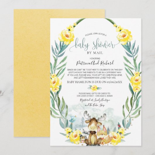 Woodland Floral Greenery Baby shower per post invi Kaart (Voorkant / Achterkant)