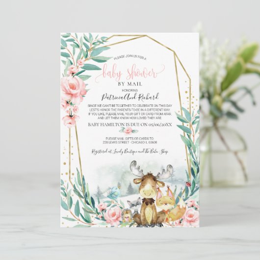 Woodland Floral Greenery Baby shower per post Kaart (Staand voorkant)