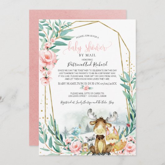 Woodland Floral Greenery Baby shower per post Kaart (Voorkant / Achterkant)