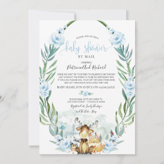 Woodland Floral Greenery Baby shower per post Kaart (Voorkant)