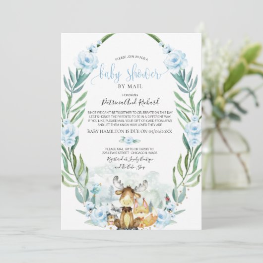 Woodland Floral Greenery Baby shower per post Kaart (Staand voorkant)
