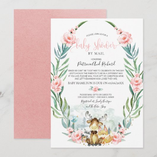 Woodland Floral Greenery Baby shower per post Kaart (Voorkant / Achterkant)
