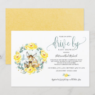 Woodland Floral Greenery Drive bij Baby shower Kaart