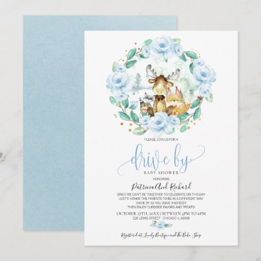 Woodland Floral Greenery Drive bij Baby shower Kaart (Voorkant / Achterkant)