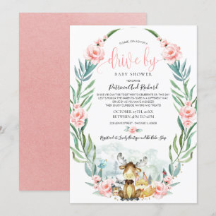 Woodland Floral Greenery Drive bij Baby shower Kaart