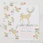 Woodland Floral Oh Deer Baby shower Uitnodiging (Voorkant / Achterkant)