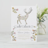 Woodland Floral Oh Deer Baby shower Uitnodiging (Staand voorkant)