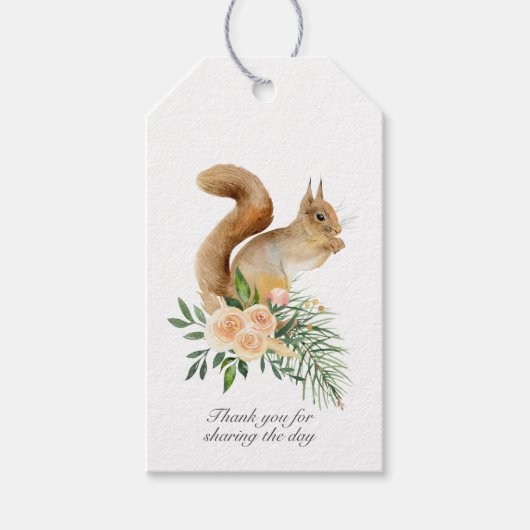 Woodland Floral Tree Branch Squirrel Hartelijk dan Cadeaulabel (Voorkant)