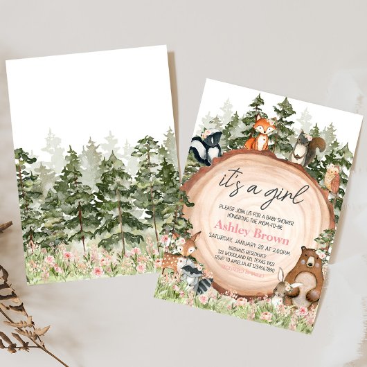 Woodland Floral Wood Slice Baby shower Kaart