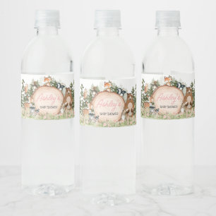 Woodland Floral Wood Slice Baby shower Waterfles Etiket