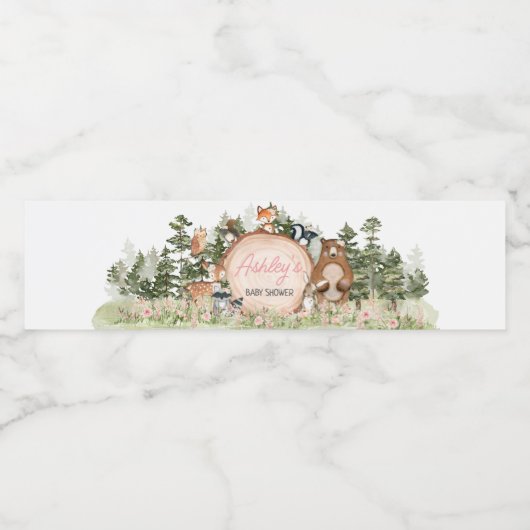 Woodland Floral Wood Slice Baby shower Waterfles Etiket (Enkel label)
