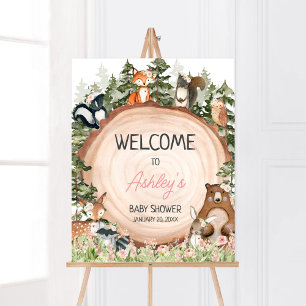 Woodland Floral Wood Slice Welkom Poster