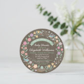 Woodland Floral Wreath Baby shower Invitation II Kaart (Staand voorkant)