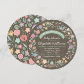 Woodland Floral Wreath Baby shower Invitation II Kaart (Voorkant / Achterkant)