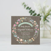 Woodland Floral Wreath Baby shower Invitation II Kaart (Staand voorkant)
