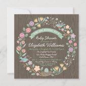 Woodland Floral Wreath Baby shower Invitation II Kaart (Voorkant)
