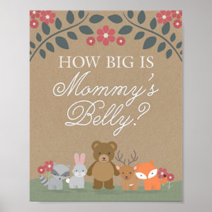 Woodland Florals Baby shower mama's Belly Game Poster
