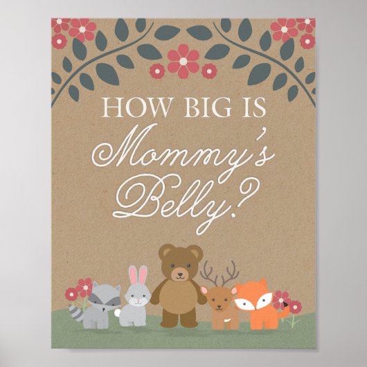 Woodland Florals Baby shower mama's Belly Game Poster (Voorkant)
