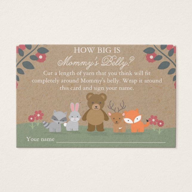 Woodland Florals Baby shower mama's Belly Game Visitekaartje (Voorkant)
