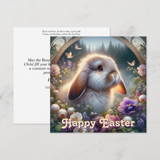 Woodland Flowers Art Nouveau Lop Eared Bunny Feestdagenkaart (Voorkant / Achterkant)