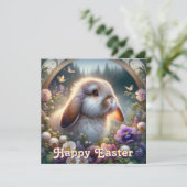 Woodland Flowers Art Nouveau Lop Eared Bunny Feestdagenkaart (Staand voorkant)