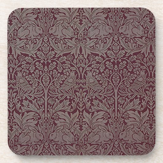 Woodland Foliage Red Rabbit William Morris Pattern Bier Onderzetter (Voorkant)