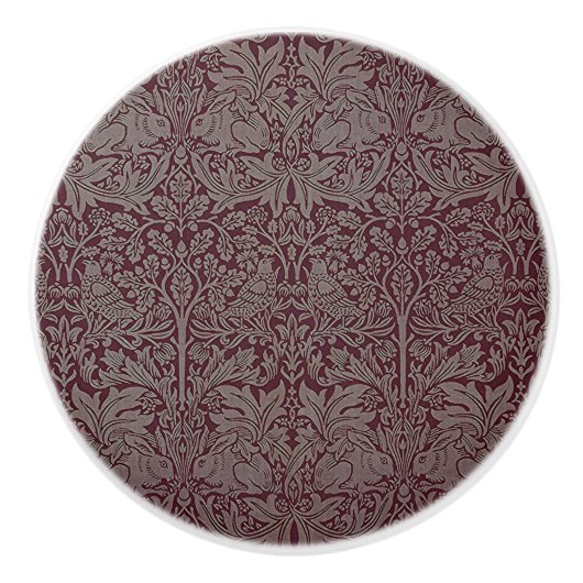 Woodland Foliage Red Rabbit William Morris Pattern Keramische Knop (Voorkant)