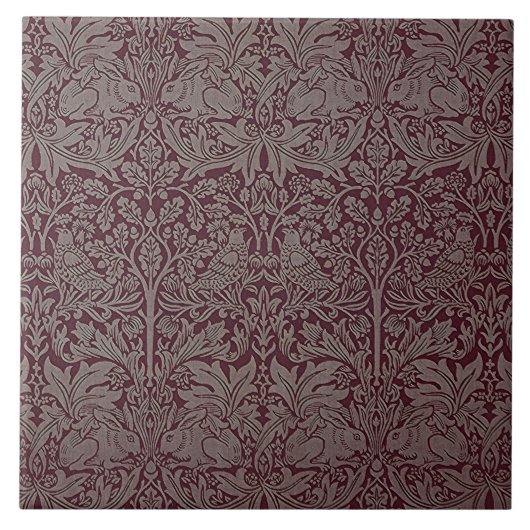 Woodland Foliage Red Rabbit William Morris Pattern Tegeltje (Voorkant)