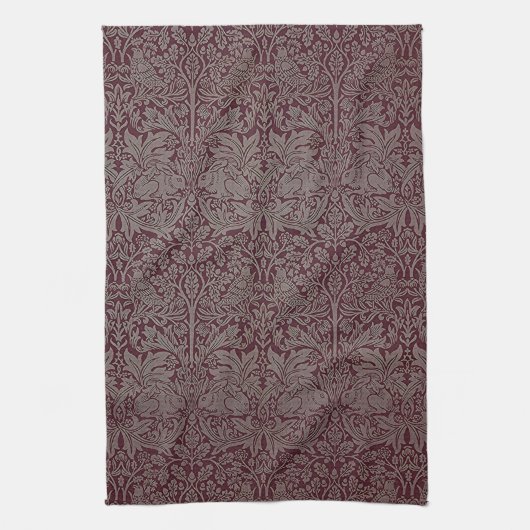 Woodland Foliage Red Rabbit William Morris Pattern Theedoek (Verticaal)