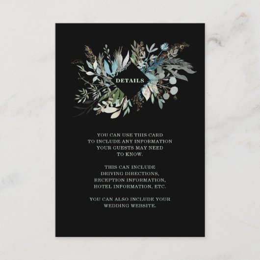 Woodland Foliage Wedding | Black Guest - Gegevens Informatiekaartje (Voorkant)