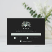 Woodland Foliage Wedding | Zwart RSVP Kaartje (Staand voorkant)