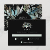 Woodland Foliage Wedding | Zwart RSVP Kaartje (Voorkant / Achterkant)