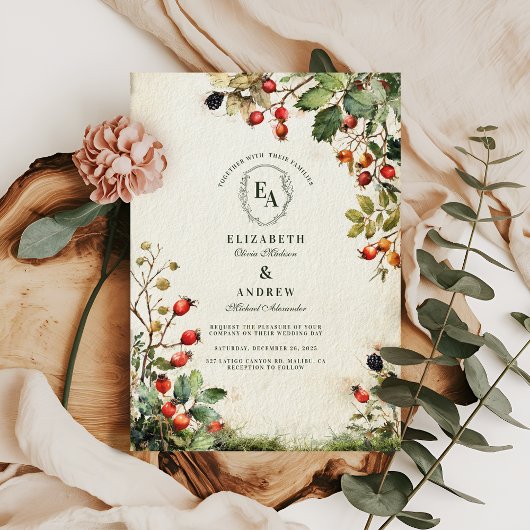 Woodland Foraged Berry Wedding Kaart