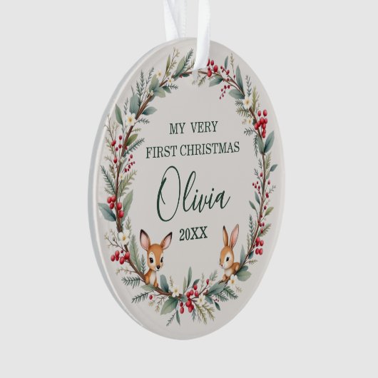 Woodland Forest Animal Baby eerste kerstdag Ornament (voorkant)