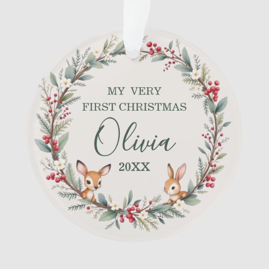 Woodland Forest Animal Baby eerste kerstdag Ornament (voorkant)