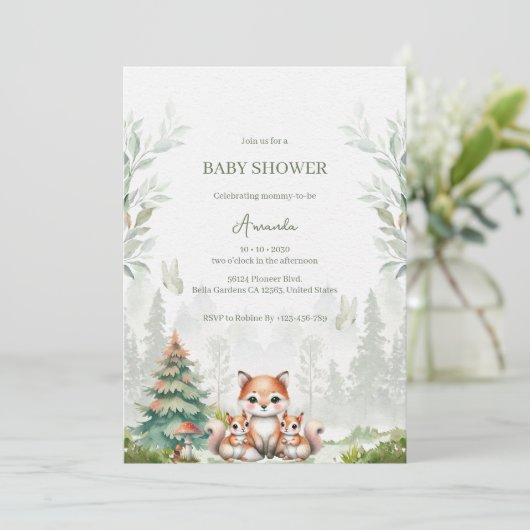 Woodland Forest Animal Baby shower Kaart (Staand voorkant)