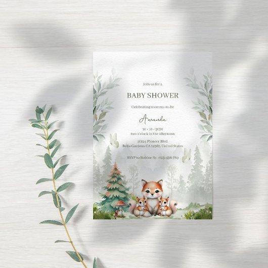 Woodland Forest Animal Baby shower Kaart
