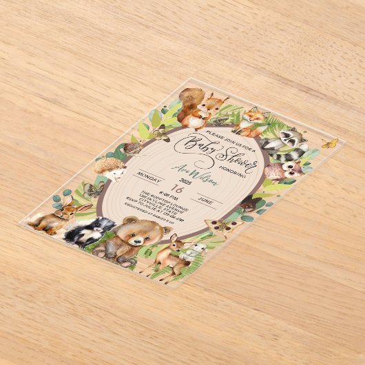 Woodland Forest Animal Baby shower Rustic Greenery Acryl Uitnodigingen (Laagn)