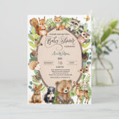 Woodland Forest Animal Baby shower Rustic Greenery Kaart (Staand voorkant)
